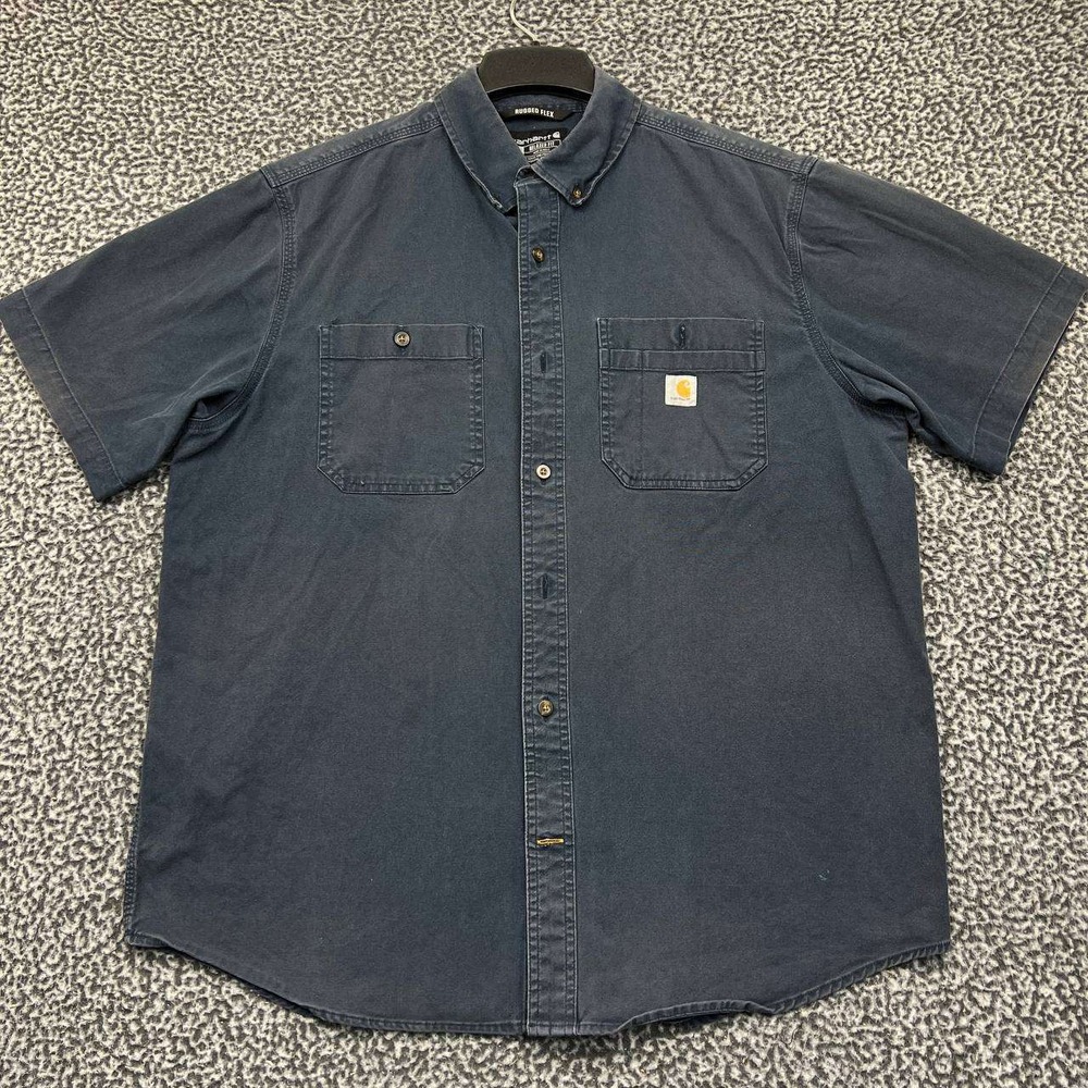 Carhartt Button Down Shirt Men Extra Large Denim Short Sleeve Collared XL